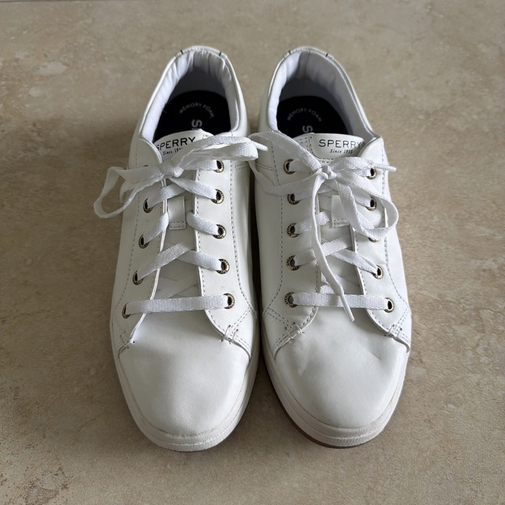 Sperry Top-Sider White Leather Sneakers Women's Size 9.5 Memory Foam